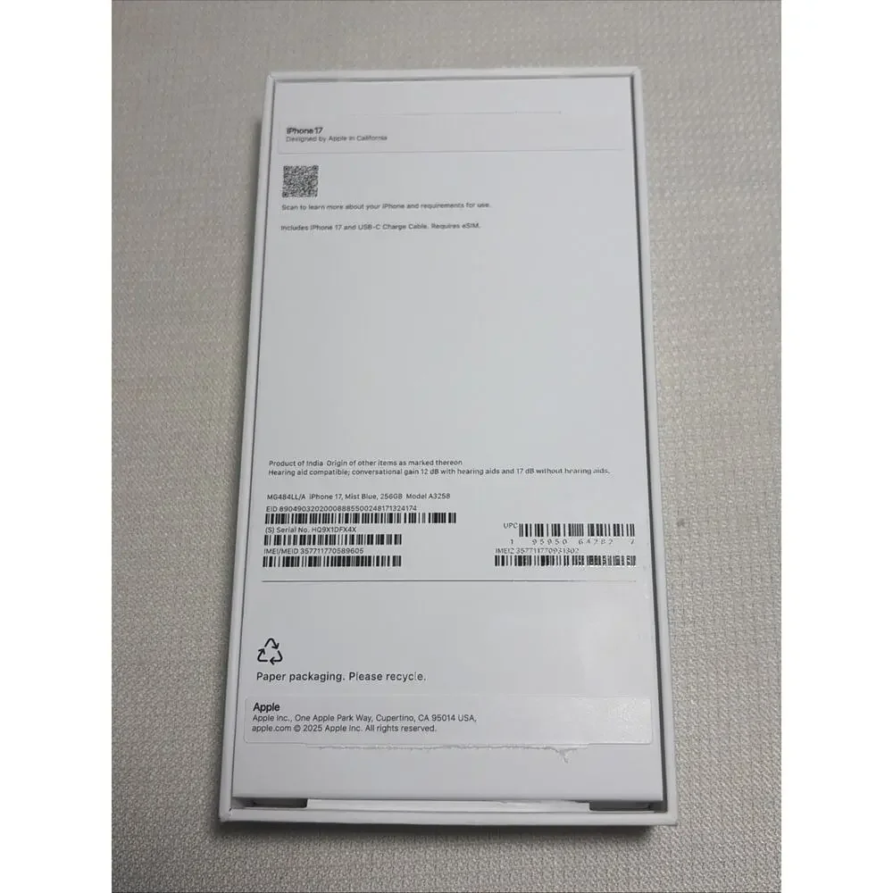 Apple iPhone 17 Mist Blue 256 GB Empty BOX ONLY w/ Insert A3258